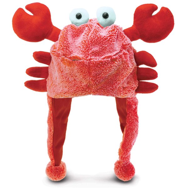 Puzzled DolliBu Red Crab Plush Hat - Super Soft Warm Hat With Ear Flaps, Funny Plush Party Crazy Hat, Stuffed Animal Crab Halloween Costume Toy Hat, Cozy Fleece Winter Hat For Kids & Teens - One Size