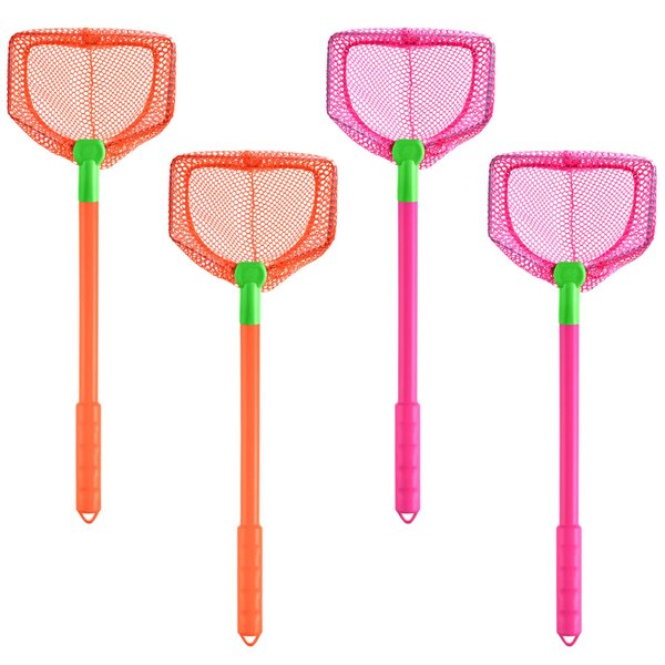 Coopay 4 Pieces Kids Fishing Net Catching Bug Nets Fish Butterfly Nets Beach Toys for Kids Outdoor Playing (Orange, Rose Red)