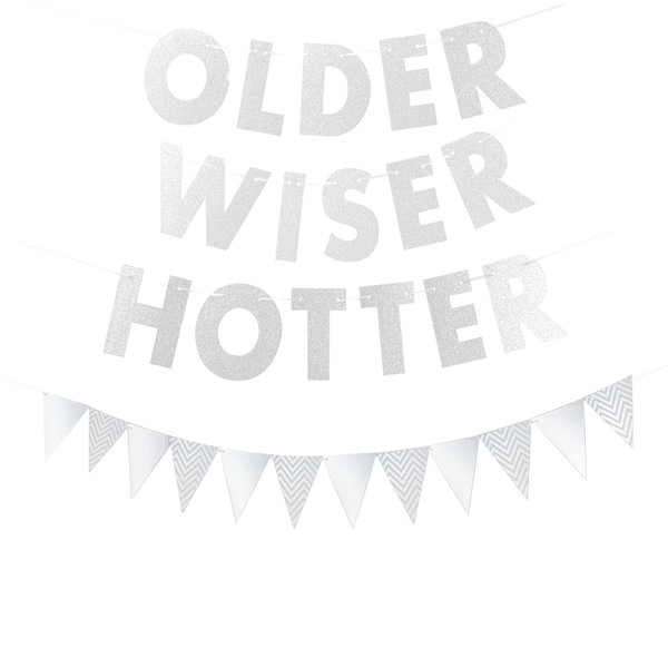Older Wiser Hotter Birthday Banner, Funny Birthday Decorations for Adults Party Decorations, Happy Birthday Sign Birthday Decorations for Women Men, 30th 40th 50h 60th 70th Birthday Decor Supplies