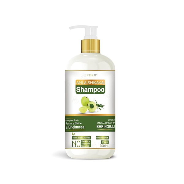 Unisaif Amla Shikakai Shampoo - Organic Shampoo for Dry Damaged Hair and Growth | Increase Shine | Silky Texture | Paraben & Sulphate Free | Silicon Free (300 ml)