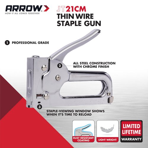 Arrow JT21CM Professional Light Duty Staple Gun for Upholstery, Crafts, Office, Fits 1/4", 5/16”, or 3/8" Staples