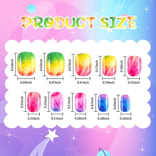 BOARDFEB 216Pcs 9 Pack Kids Press on Nails Grils Full Cover Short False Stick on Nail Tips for Kids Nail Art Decoration Christmas Birthday Valentine's Party Favors Gift(Gradient Style)