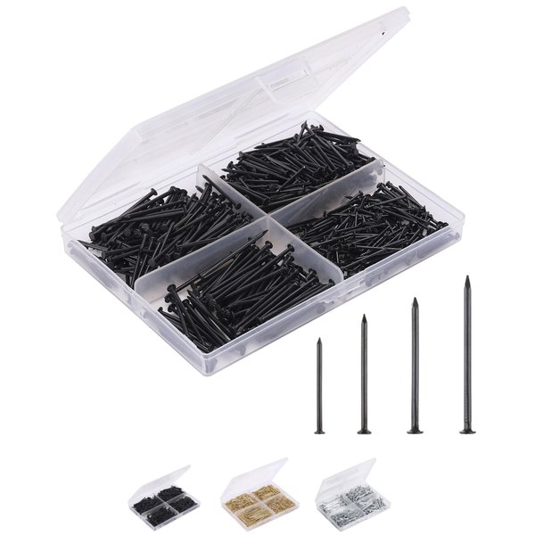 Mr. Pen- Nail Assortment Kit, 600 Pcs, 4 Sizes, Black, Small Nails, Nails for Hanging Pictures, Finishing Nails, Wall Nails for Hanging, Pin Nails, Hardware Nails, Assorted Nails, Galvanized Nails