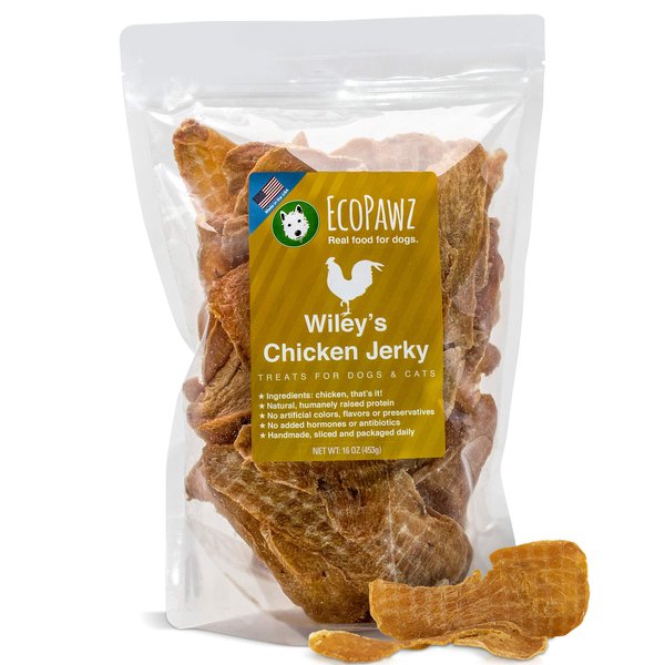 EcoPawz Wiley's Chicken Jerky Pet Treats | Grain Free Dog Jerky Treats Made in USA | All Natural Pet Treats for Dogs | Chicken Dog Treats (Chicken, 16 oz. Bag)