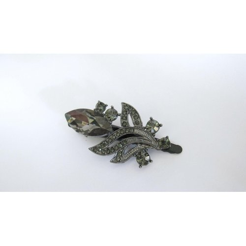 Medium black metal gray crystal hair pin alligator clip