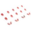 Press on Nails Square Medium Length, Pink Artificial Acrylic Fake Nails with 3D Love Heart Crystal Designs, Full Cover Reusable Coffin False Nails Set Women Glue on Nails Stick on Nails for Nail Art