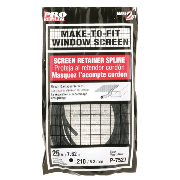 Prime-Line P 7527 Screen Retainer Spline, 0.210 In., 25 foot, Black (1 Roll)