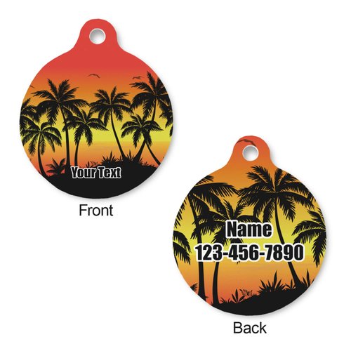 Personalized Tropical Sunset Round Pet ID Tag - Small
