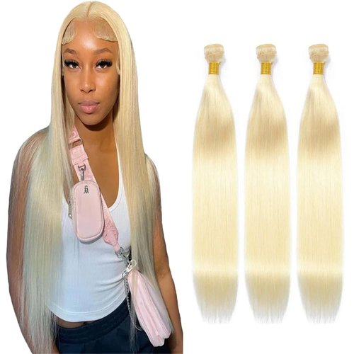 Nuailisex Color #613 Human Hair Bundles Honey Blonde Straight Bundles 18 20 22 inch No Tangle Double Weft #613 Straight Human Hair Bundles Unprocessed Brazilian Virgin Hair Extensions