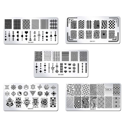 WOKOTO 5Pcs Nail Plates Stamping Set With Classic Geometric Stars Nail Image Plate Stamping Nail Art Kit For Women Girls