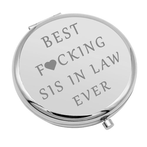 Sister in Law Gifts Compact Makeup Mirror Bonus Sister Gifts Sister in Law Birthday Gifts Gifts for Sister in Law Bridal Shower Gift Folding Makeup Mirror Wedding for Her(Silver)
