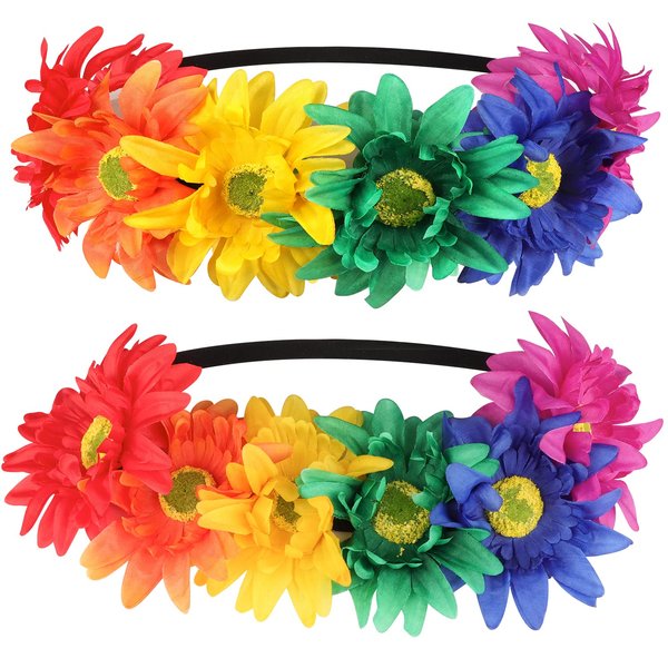 Sunny Pro Sunflower Headband Flower Crown Hair Band - Pride Rainbow LGBT Accessories Floral Crowns for Women and Girls- 2 Pack