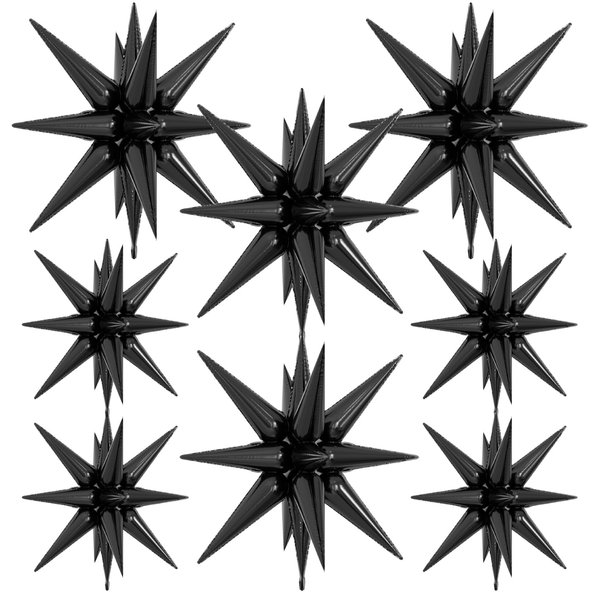 Adeyoo 8Pcs Star Balloons, Explosion Starburst Balloons One-Piece 14 Point Black Foil Balloons 22 Inch 4D Spike Mylar Balloons for New Year Wedding Anniversary Backdrop Birthday Party Decorations