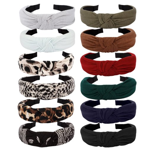 VELSCRUN 12 Pack Flower Headbands Non Slip Wide Girls Cute Boho Knotted Head Bands Hair Accessories Fashion Birthday Gifts for Women
