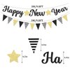 Glitter Happy New Year 2025 Banner Decorations New Years Eve Banner New Years Eve Party Supplies 2025 Happy New Year Sign for Happy New Year Decorations NYE Party Supplies Decorations 2025 Black