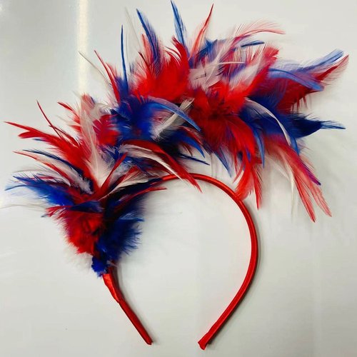 Red White Blue Hair Band 4th of July Headband Feather Fascinator Headband for Women Men Girls Festival Headwear Wedding Tea Party Hair Band Flapper Headpiece Hair Accessories TSFG20 (Red White Blue)