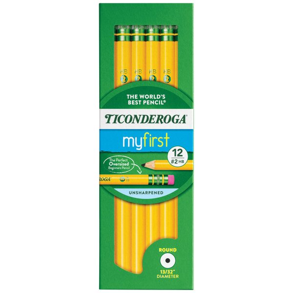 Ticonderoga® Beginners' Elementary Pencils, With Eraser, #2 Lead, Yellow Barrel, Pack Of 12
