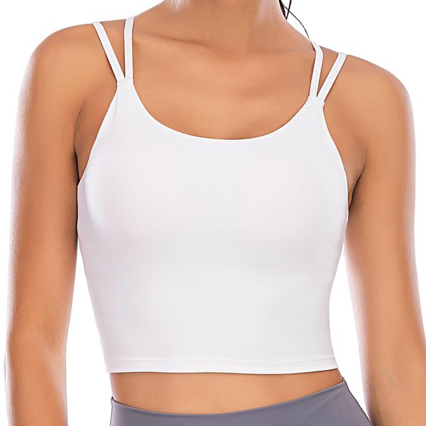 Vorcy Womens Padded Sports Bra Fitness Workout Running Camisole Crop Top with Built in Bra White
