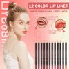 12 Colors Matte Lip Liner Pencil Set,Velvet Smooth Long Lasting High Pigmented Brown Lip Liner Pencil Set,Waterproof & Fade Resistant Lipliners Pencil,Professional Lip Liner Makeup Gift Set for Women