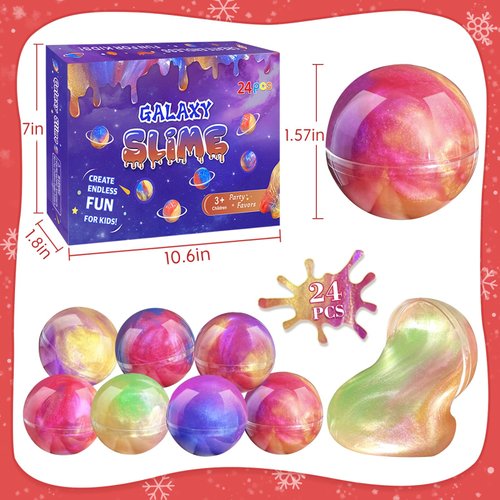 Galaxy Slime Party Favors for Kids 24 Pack Slime Balls DIY Stress Relief Putty Toy Christmas Easter Birthday Party Supplies Goodie Bag Stuffer Classroom Reward for Girl Boy Stretchy & Non-Sticky
