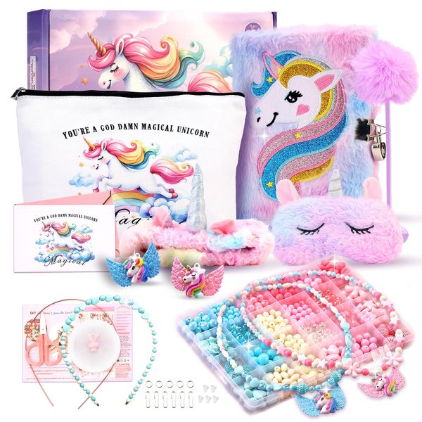 Unicorns Gifts for Girls 6 7 8 9 10 11 12+ Years Old, Kids Unicorn Toys with Diary/Headband/Eye Mask/Snack bag, Christmas Birthday Gift Idea Toys for Teen Girl 5-10+ Years Old