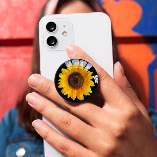 Ksadiye Translucent Clear Phone Grip with Expanding Kickstand,Cell Phone Collapsible Stand Sunflower Flower Design for Smartphones