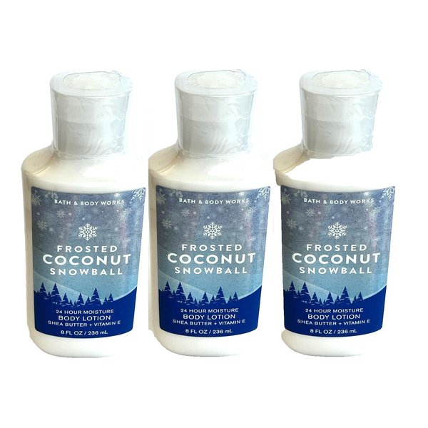 3 FROSTED COCONUT SNOWBALL SHEA BUTTER BATH BODY LOTION 8 FL OZ