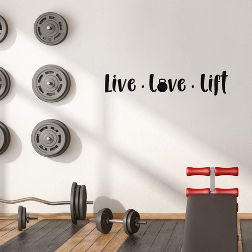 Vinyl Wall Art Decal - Live Love Lift - 6" x 30" - Trendy Inspirational Positive Good Vibes Quote Sticker for Fitness Gym Workout Center Playroom Office Decor (Black)