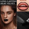 WENJLYJ 2PCS Black Liquid Lipstick & Lip Liner Set,Matte Lipstick for Women,Waterproof Long Lasting Non-Stick Cup Black Lip Gloss Set,Black Lip Liner Lipgloss Set for Cosplay Goth Halloween Makeup