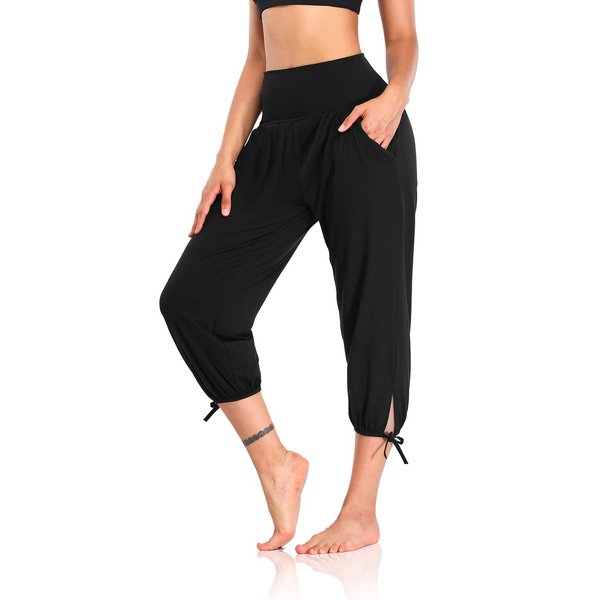 DIBAOLONG Womens Yoga Pants Capri Loose Workout Sweatpants Comfy Lounge Joggers with Pockets Black L