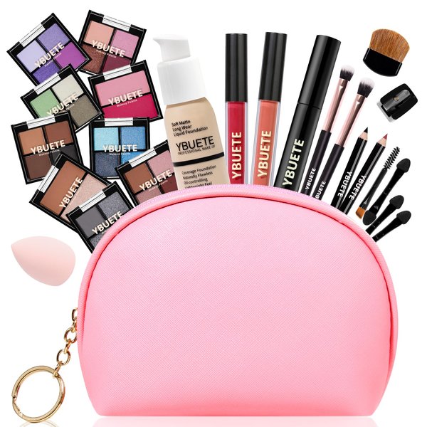 YBUETE Makeup Set for Girls Teens Women, Makeup Kits for Teen, Makeup Gift Set for Beginners Teenagers, Travel Makeup Kit with Eyeshadow Blusher Contour Foundation Mascara Eyeliner Cosmetic bag