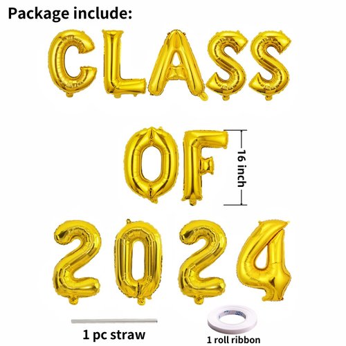 Class of 2024 Balloons Banner Graduation Party Supplies Gold 16 inch letter Balloons Foil Balloons Set for Graduation Party Decorations Supplies,Graduate Balloons,Retirement, Congrats Party Supplies