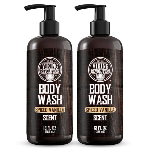 Viking Revolution Men's Body Wash - Spiced Vanilla Mens Body Wash - Mens Natural Body Wash for Men with Vitamin E and Rosemary Oil - Shower Gel Body Wash Men (12 Fl Oz, Pack of 2)