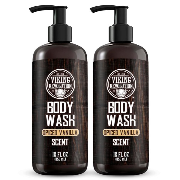 Viking Revolution Men's Body Wash - Spiced Vanilla Mens Body Wash - Mens Natural Body Wash for Men with Vitamin E and Rosemary Oil - Shower Gel Body Wash Men (12 Fl Oz, Pack of 2)