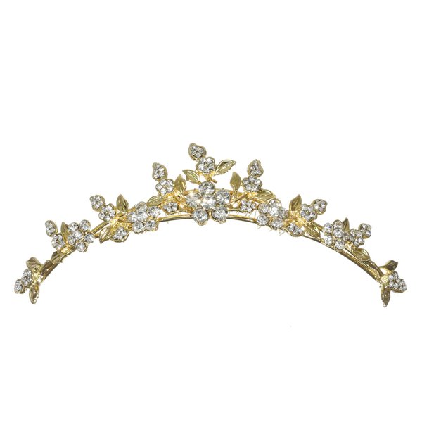 Rhinestone Crystal Flower Bridal Wedding Bridesmaid Tiara Comb - Clear Crystals Gold Plating T1323