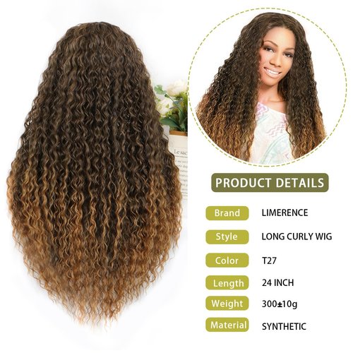 Limerence Long Curly Wigs Curly Wigs for Women Ombre Curly Wig Synthetic Wigs Natural Middle Part Wigs Long Curly Hair Wigs 24inch Hair Wigs (T-27,24inch)