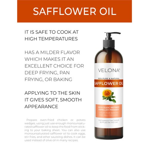 velona Safflower Oil 8 fl oz | 100% Pure and Natural Carrier Oil | Refined, Expeller Pressed | Cooking, Skin, Hair, Body & Face Moisturizing | Use Today - Enjoy Results