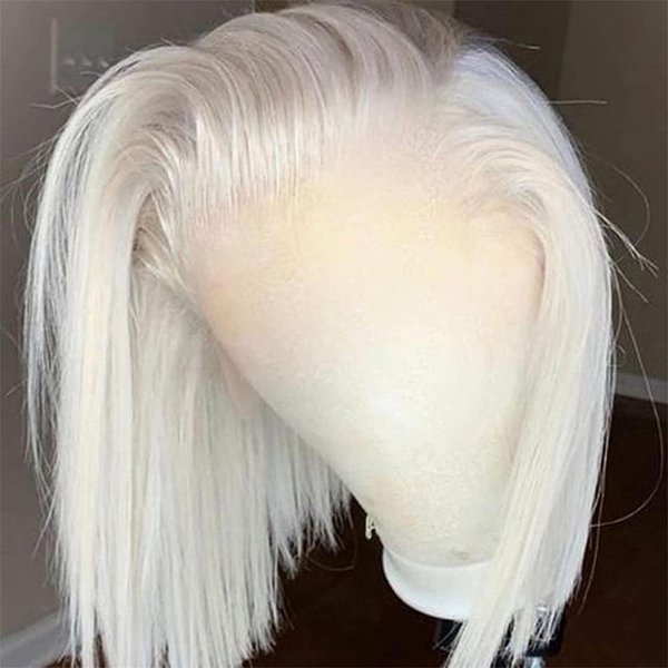 Platinum Blonde 13x6 Lace Frontal Wigs Human Hair with Baby Hair Glueless #60 Ash Blonde Short Bob Wigs for White Women HD Transparent Lace 150% Density Lace Front Wigs Brazilian Virgin Hair 10Inch