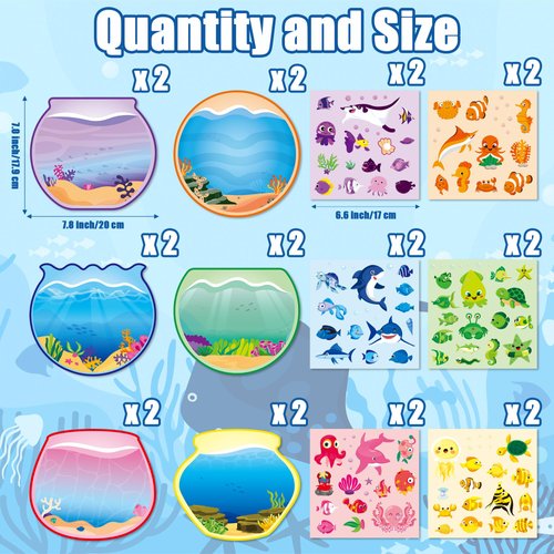 CY2SIDE 12PCS Colorful Summer Sea Animal Stickers Scene for Kids, Make A Sea Sticker Scene with Shark Tropical Fish, Make Your Own Ocean Animal Sticker Scene Art Craft, DIY Fall Party Games Activities