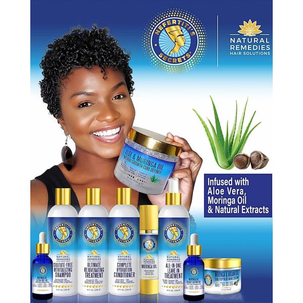 Nefertiti’s Secrets Natural Remedies Collection | 100% Pure Oils | Hydration Combination Set | Hair Shampoo, Conditioner and Hair Treatments | Gift Set of 7 products
