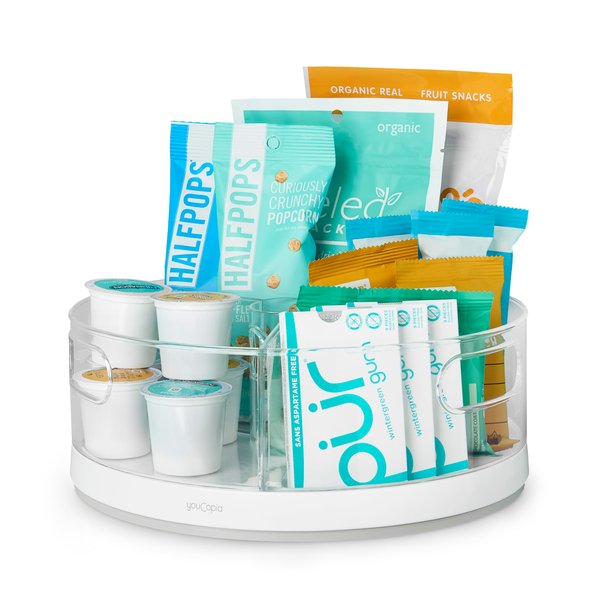 YouCopia Crazy Susan Lazy Susan Organizer, 3 BPA-Free Removable Clear Bins with Handles, Rotating Storage Turntable for Kitchen Cabinet, Pantry and Bathroom Organization
