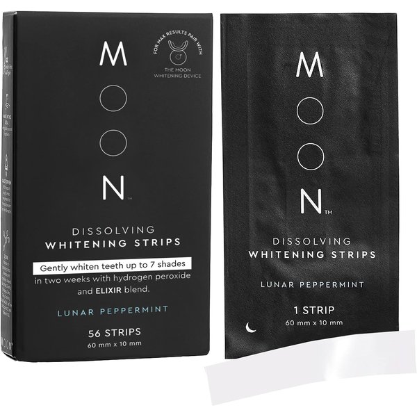 MOON Teeth Whitening Strips, 7 Shades Whiter in 2 Weeks, 28 Treatments with Easy to Use Dissolvable Strips, Enamel-Safe Formula, Gentle on Sensitive Teeth, Vegan, Freshening Mint Flavor, 56 Strips