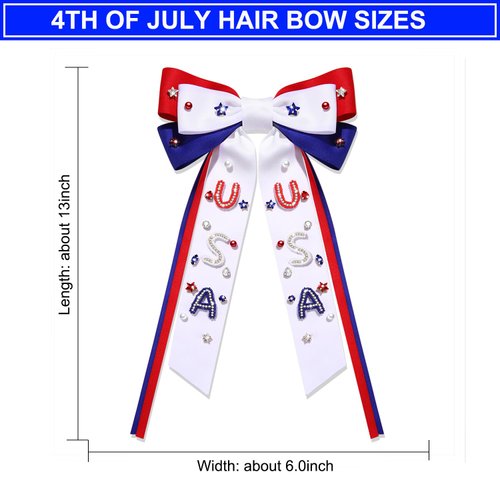 4th of July Hair Bows for Women, 4th of July Hair Accessories, Red White and Blue Hair Bows, Silky Satin Ribbon Bows, Star USA Hair Bow Clip, Fourth of July Accessories Outfits (Pattern M)