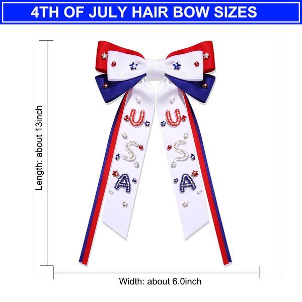 4th of July Hair Bows for Women, 4th of July Hair Accessories, Red White and Blue Hair Bows, Silky Satin Ribbon Bows, Star USA Hair Bow Clip, Fourth of July Accessories Outfits (Pattern M)