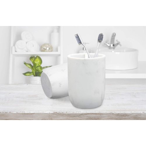 Toothbrush Holder Polyresin Toothbrush Organizer Stand,Multi-Functional Toothpaste Holder Makeup Brushes Cup Razors Holder for Bathroom Vanity Countertop,Ideal for Home, Hotel (Marble Style) (1Pack)