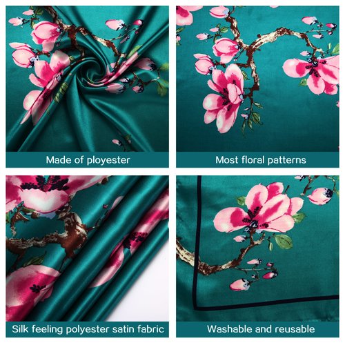 DOOBO 3 Pcs 35 Inches Silk Scarf Satin Head Scarf Hair Scarf Silk Head Scarf Silk Bandana Silk Hair Wrap Neck Scarf Square Scarf for Women Girls(Aquamarine,Navy,Khaki)