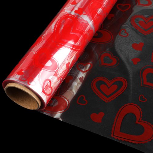 DERAYEE Valentine Heart Cellophane Wrap Roll, 100 ft x 16 In Crystal Clear Cellophane Gift Wrapping Paper for Flowers Treats Baskets Valentine's Day Party Favors