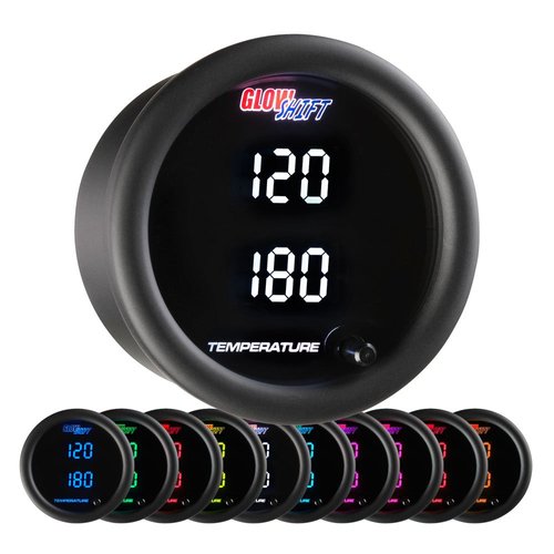 GlowShift 10 Color Digital 300F Dual Temperature Gauge Kit - for Water Coolant, Oil, Transmission Temp - Includes 1/8-27 NPT Electronic Sensors & Wiring - Multi-Color Display - Tinted Lens - 2-1/16"