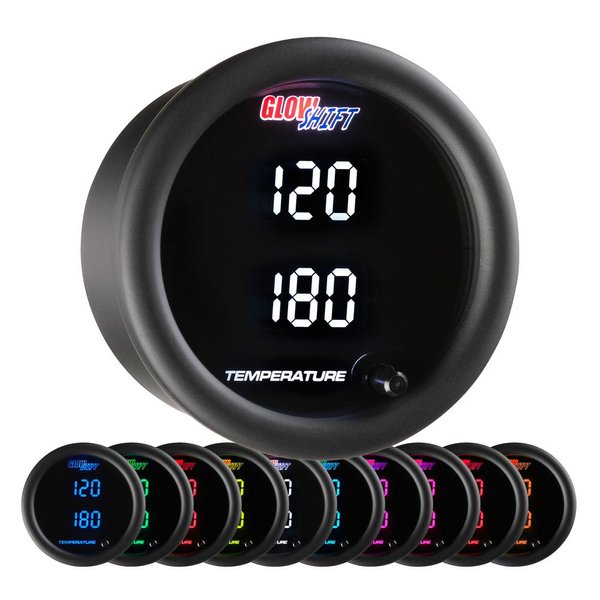 GlowShift 10 Color Digital 300F Dual Temperature Gauge Kit - for Water Coolant, Oil, Transmission Temp - Includes 1/8-27 NPT Electronic Sensors & Wiring - Multi-Color Display - Tinted Lens - 2-1/16"