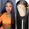 ITODAY Human Hair Lace Front Wigs Brazilian Straight Lace Front Wigs Human Hair Glueless Wigs Human Hair Pre Plucked Wig Human Hair 200% Density Natural Color (28 Inch, T Part Straight)